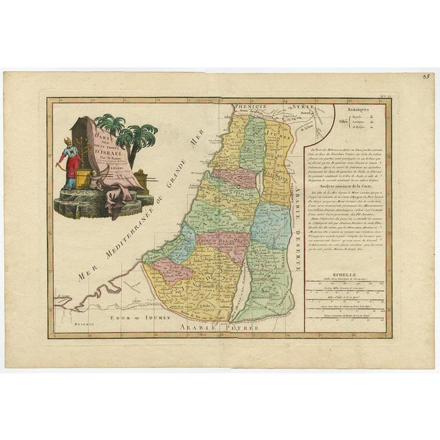 Antique map titled 'Carte des Douze Tribus D'Israel (\.).' Map of the Holy Land showing the twelve tribes of Israel's....