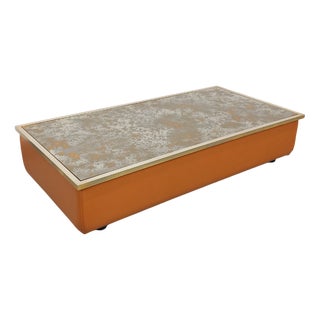 Vintage Coffee Table in Églomisé Glass with Chrome and Leather, 1970s For Sale