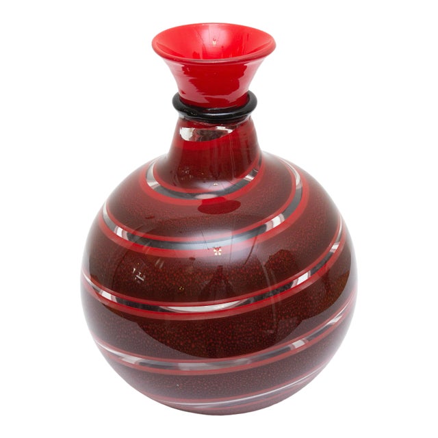 Vintage Murano Garnet Red Swirl Vase For Sale