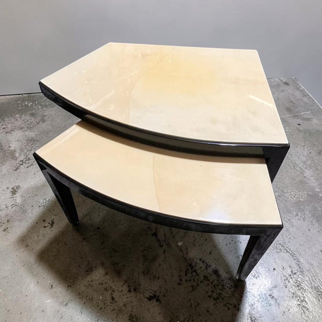 Vintage Colombian Goatskin & Black Lacquer Sculptural Nesting Tables by Today’s Custom Design, Pair For Sale - Image 4 of 12