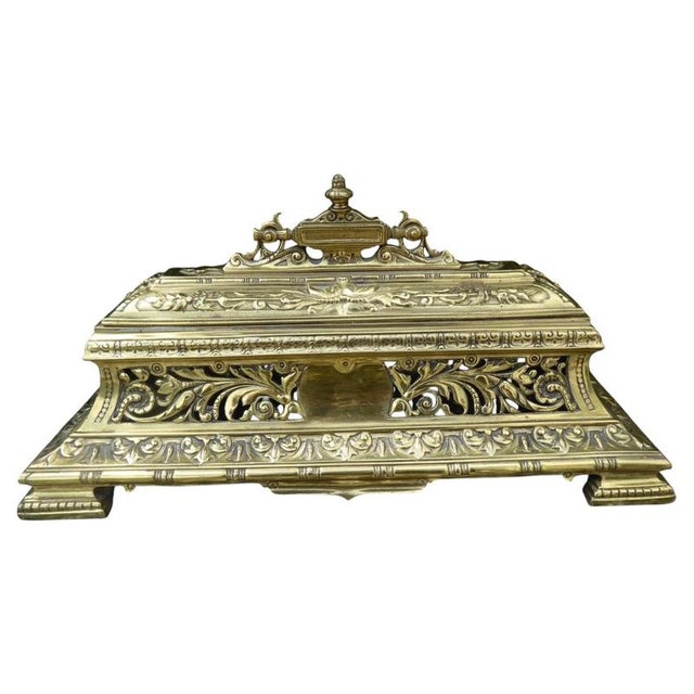 Large Antique Ornate Brass Inkwell, 1820 For Sale - Image 14 of 14