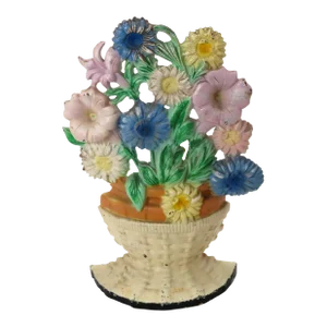 Vintage 1930s Hubley Petunias & Astors Flower Basket Cast Iron Doorstop