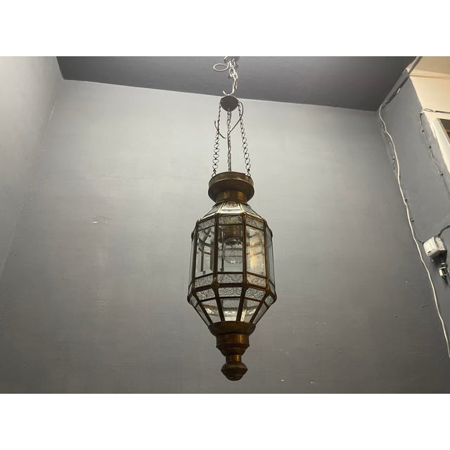 Brass and Glass Pendant Light, 1950s For Sale - Image 8 of 9