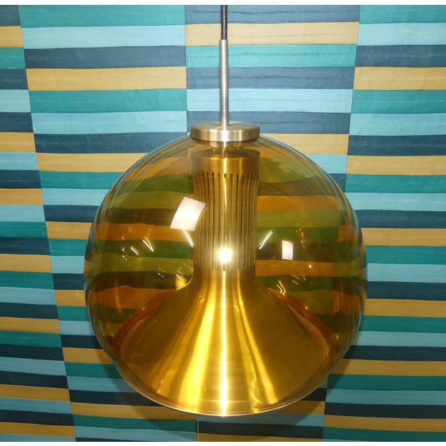 Mid-Century Modern Space Age Pendant Lamp in Amber, Glass and Metal, 1960s For Sale - Image 4 of 7