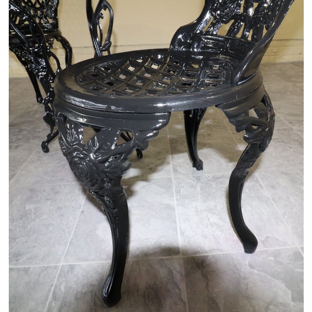 Mid 20th Century American Cast Iron Rose Garden Bistro Set, Table and Two Chairs, 3 Pieces For Sale - Image 15 of 18