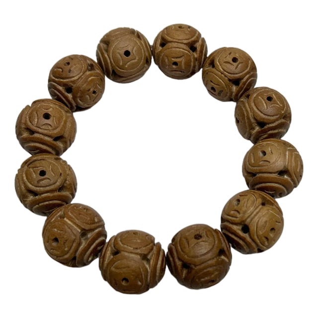 Sandalwood Coin Pattern Carving Beads Hand Rosary Praying Bracelet For Sale