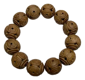 Sandalwood Coin Pattern Carving Beads Hand Rosary Praying Bracelet