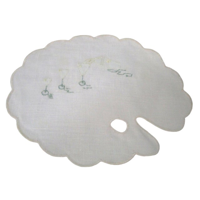 1960s 1960s Artist Palette Shaped Cocktail Napkins With Applique Martini Glasses and Shaker- Set of 4 For Sale - Image 5 of 12