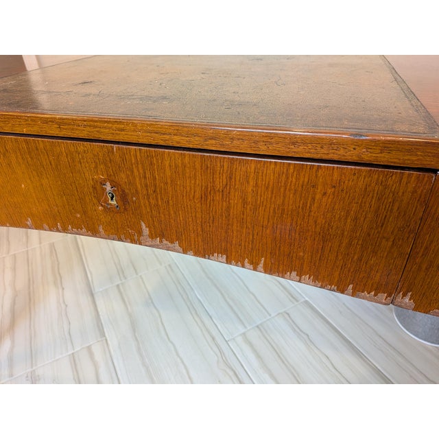 Mid-Century Modern 1930s French Art Deco Walnut Writing Desk With Leather Top Insert For Sale - Image 3 of 14