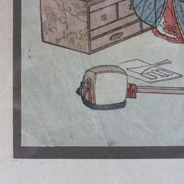 Antique Japanese Hokusai's Wood Block Print “Woman Doing Her Hair” For Sale - Image 6 of 9