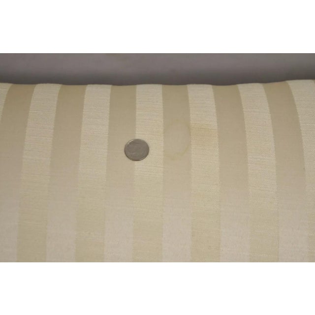 Wood Ethan Allen Contemporary Rolled Arm Gold Striped Upholstered Sofa With Skirt For Sale - Image 7 of 12