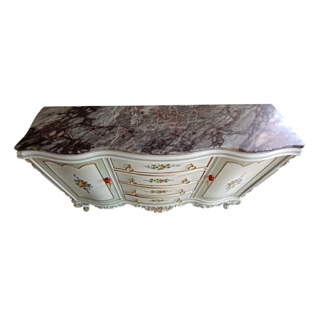 1970s Hand-Painted French Provincial Sideboard With Marble Top For Sale - Image 5 of 9