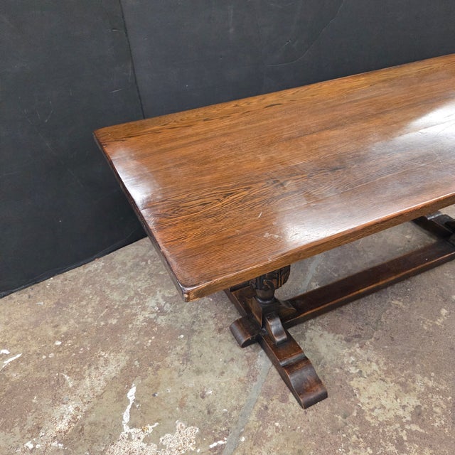 Early 20th Century English Solid Oak Refectory Table With H-Stretcher Base and Bulbous Turned Legs For Sale In Atlanta - Image 6 of 11