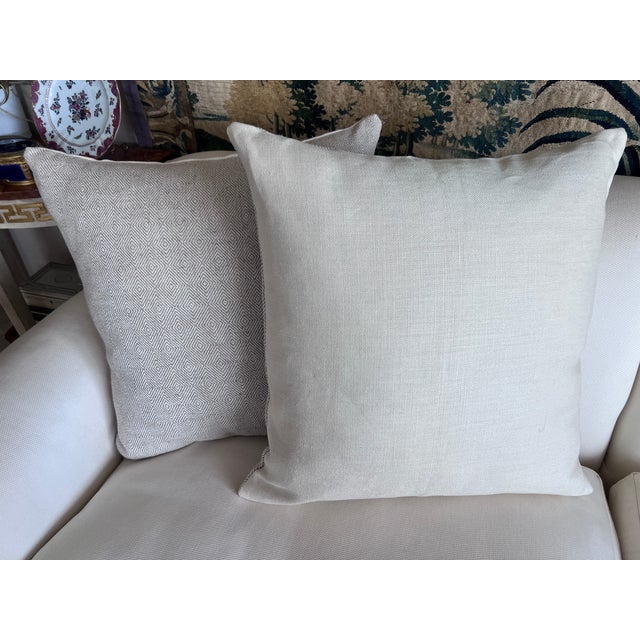 Traditional Pair Belgian Linen/Cotton Cushions/Pillows-22” Square For Sale - Image 3 of 8