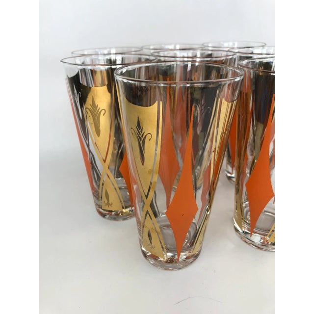 Vintage Tumblers With Orange and Gold Decoration - Set of 8 For Sale In Raleigh - Image 6 of 7