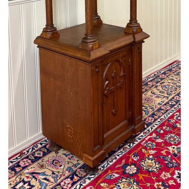 Late 19th Century Antique French Gothic Revival Statuary Niche Cabinet Pedestal Altar Oak Late 19c For Sale - Image 5 of 18