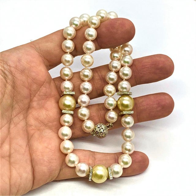 Fine Quality South Sea Akoya Pearl Diamond Necklace 14k Gold 11.60 mm 18" Certified $12,950 920745 This is a Unique Custom...