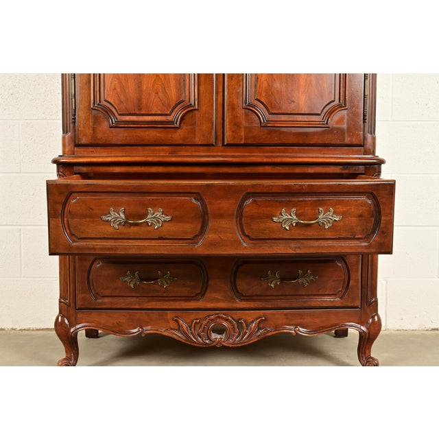 Century Furniture French Provincial Louis XV Carved Cherry Wood Armoire Dresser or Gentleman's Chest For Sale In South Bend - Image 6 of 15