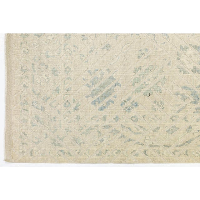 Ivory Modern Oushak Style Hand-Knotted Wool Rug - Ivory & Sage Geometric Design 9x13 For Sale - Image 8 of 11