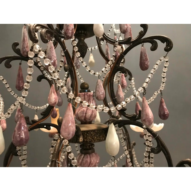 Metal Agate Stone and Crystal Beaded Chandelier, 1940s For Sale - Image 7 of 10