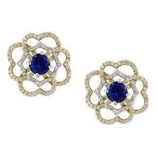 1 Carat Each Sapphire Diamond Flower/Cluster Earring 14 Karat Rose Gold For Sale