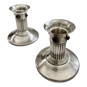 1980s Cartier Silver Plated & Lapis Lazuli Candle Holders- a Pair