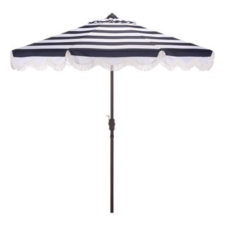 Lucerna 9 Ft Crank Umbrella, Navy Stripe/Brown Pole For Sale