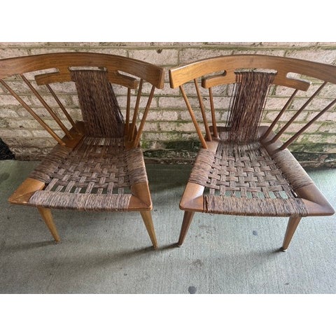 Pair of Vintage, Edmond Spence Rush and Mahogany Chairs, Mexico 1950s For Sale - Image 15 of 18