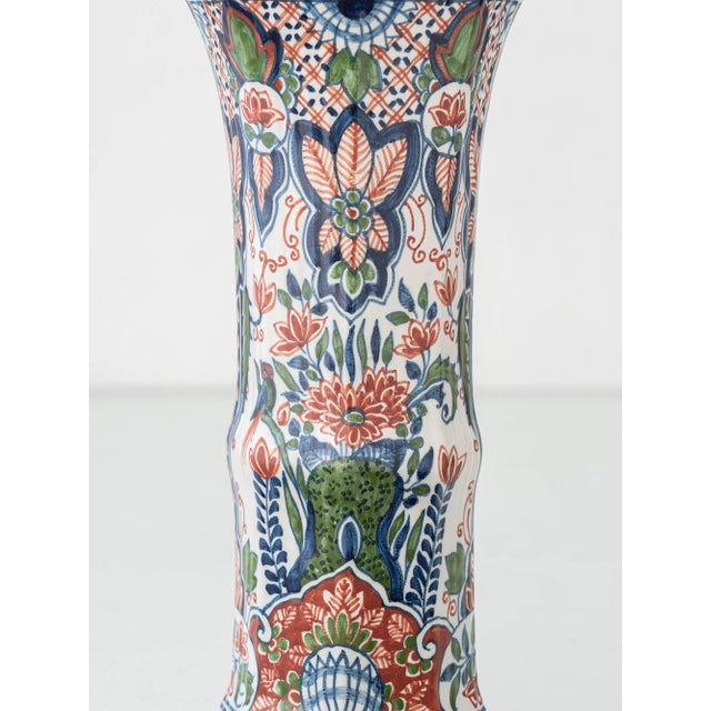 Boho Chic Dutch Delft Table Lamps with New Olive Velvet Drum Lampshades by Makkum, 1940s, Set of 2 For Sale - Image 3 of 17