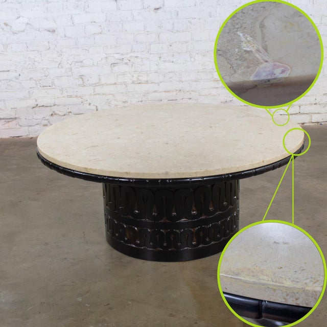 Mid-20th Century Brutalist Heirloom Coffee Table by Weiman Carved Pedestal Base Ivory Marble Top For Sale - Image 17 of 18