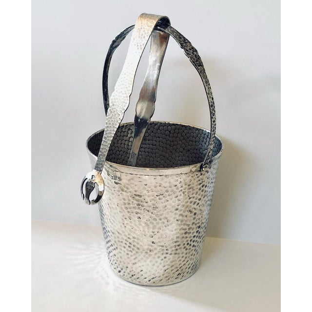 Mid 20th Century Hammered Silver Ice Bucket With Tongs For Sale - Image 5 of 5