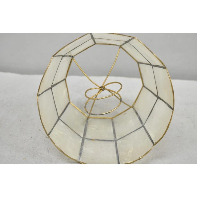 Vintage Italian Hollywood Regency Capiz Shell Gold 7.25 Round Clip on Lamp Shade For Sale - Image 12 of 18