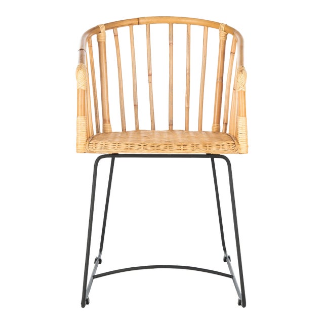Rattan Barrel Dining Chair in Natural & Black For Sale