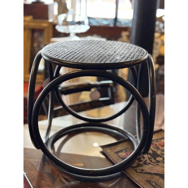 1970s Vintage Thonet Style Bentwood, Cane Top Stool or Ottoman For Sale - Image 5 of 6