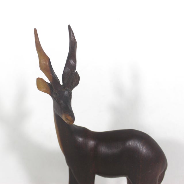 Mid Century Modern Carved Gazelle Exotic Wood Sculpture African Animal Figurine Reindeer For Sale - Image 4 of 10