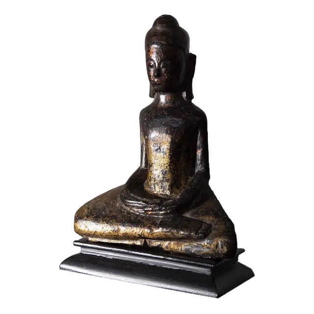 Thai Artist, Dvaravati Meditation Buddha Statue, 1800, Walnut For Sale