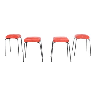 Mid-Century Modern Leather and Iron Stools by Calfran Rattan, 1950s For Sale