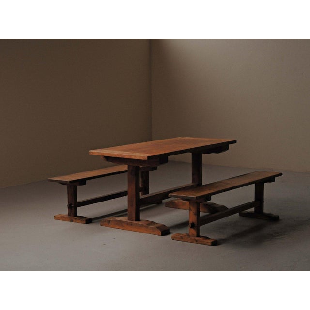 Pine Dining Table and Benches, France, 1970, Set of 3 For Sale - Image 17 of 18