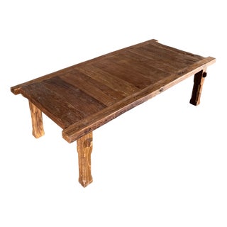 Large Coffee Table in Upcycled Golden Teak For Sale