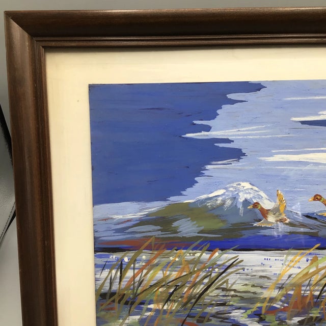 "Ducks in Flight" Signed Impressionist Framed Painting For Sale - Image 9 of 13