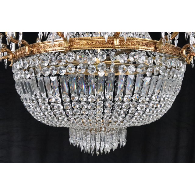 Mid 20th Century Large Scale Empire Crystal & Brass Basket Chandelier For Sale - Image 12 of 15