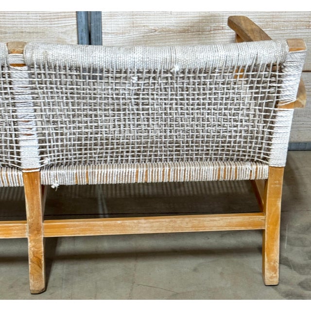 Boho Danish Modern Bleached/ Weathered Teak & Woven Rope Settee For Sale - Image 18 of 18