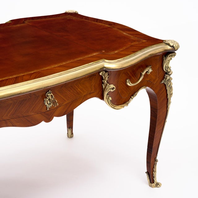 Wood French Louis XV Style Ormolu-Mounted Bureau Plat, in the Manner of François Linke, Circa 1900 For Sale - Image 7 of 9