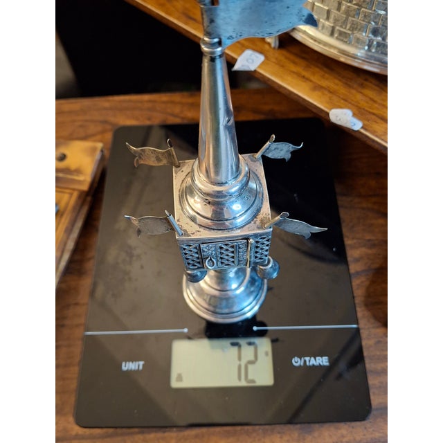 Vintage Sterling Silver Besamim Spice Tower Havdalah Judaica Bells Flags 72g For Sale - Image 17 of 17