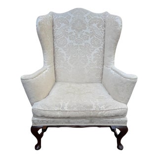 Late 20th Century Kittinger Colonial Williamsburg Reproduction White Wingback Chair For Sale