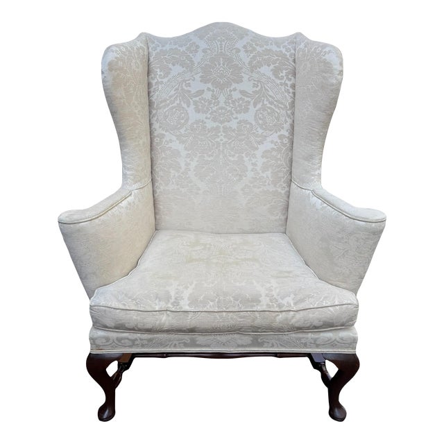 Late 20th Century Kittinger Colonial Williamsburg Reproduction White Wingback Chair For Sale