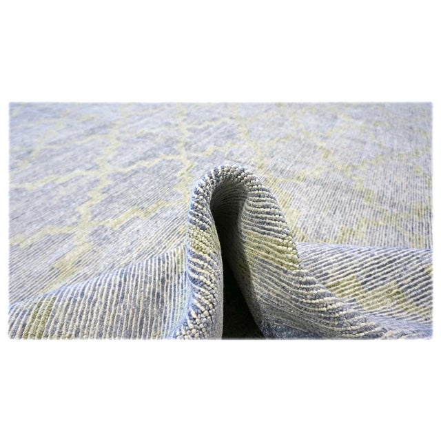 Early 21st Century Nepalese Modern Wool & Silk 9X12 Blue & Tan Handmade Area Rug #1143596 For Sale - Image 5 of 6