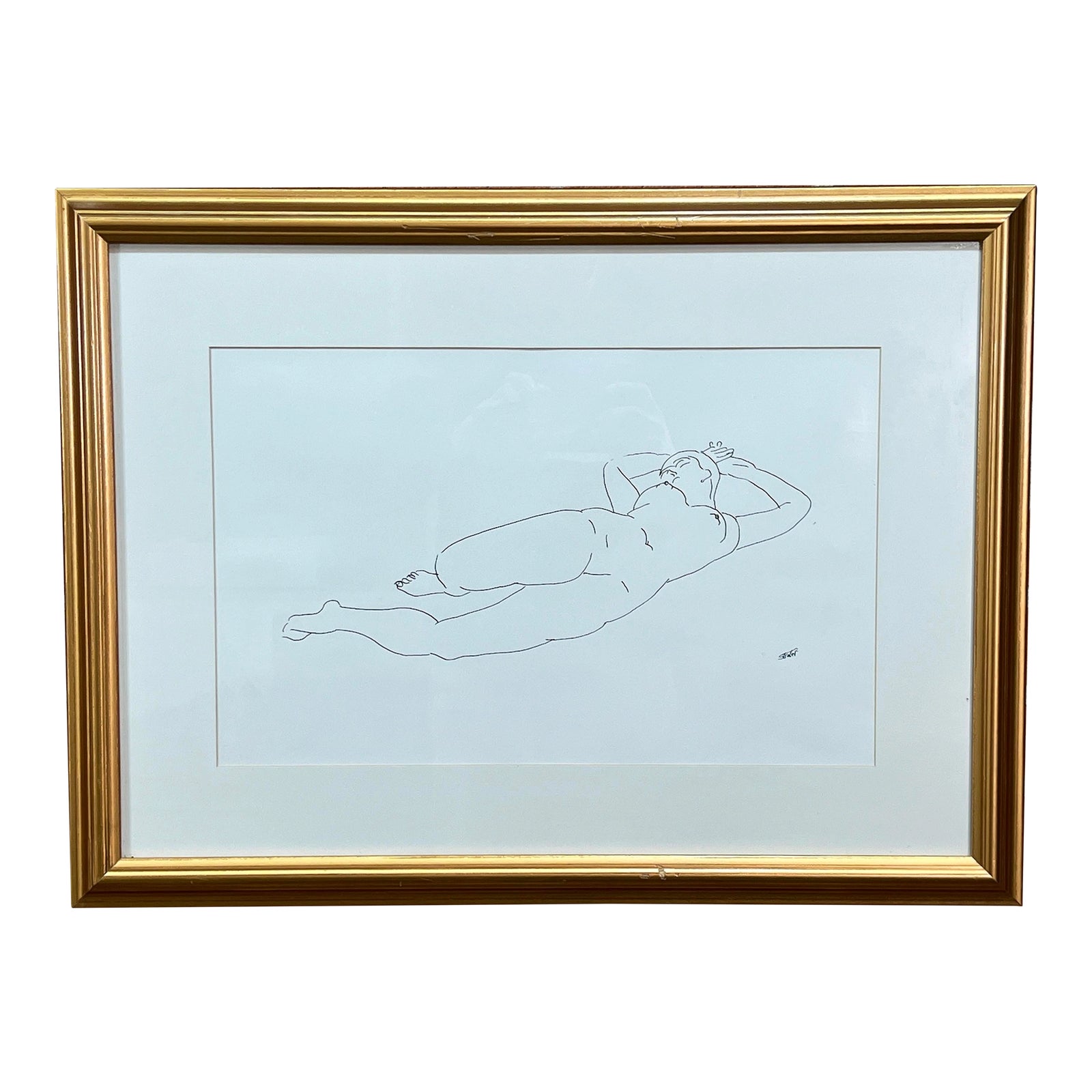 Vintage C.1950's Henry Strater American B&w Reclining Nude Lithograph