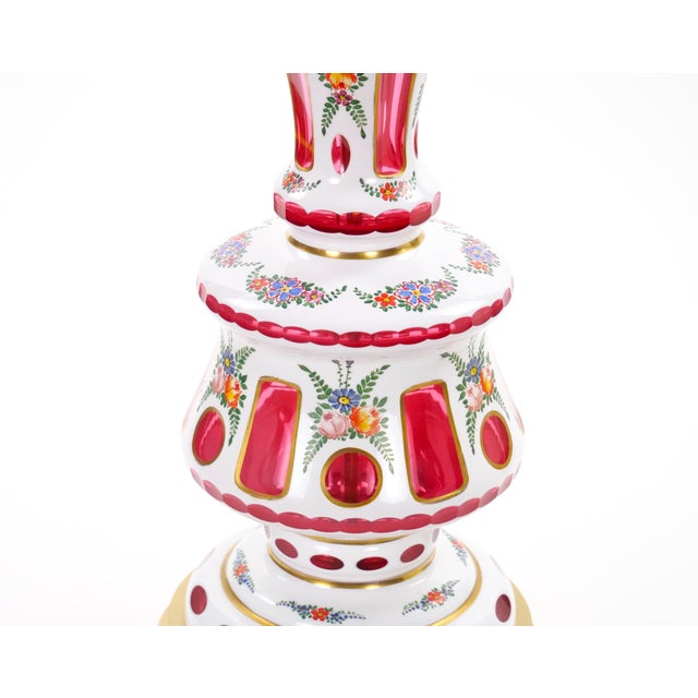 1900 - 1909 Antique Bohemian Cranberry Crystal, Painted and Gilt Gold Decorated Table Lamp For Sale - Image 5 of 12