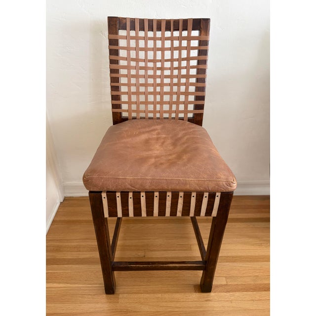 Late 20th Century Vintage Woven Leather and Wood Counter Stool For Sale - Image 5 of 16